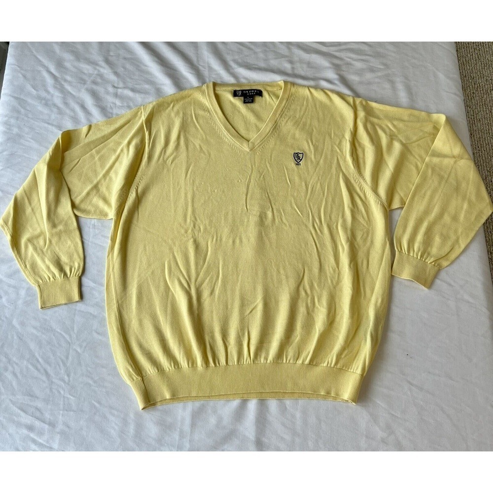 Vintage Oxford Golf Men's Sweater Long Sleeve Yellow Front Crest Size Large